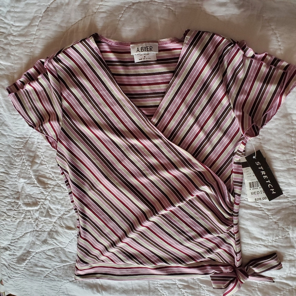 A. Byer Striped Short Sleeve Shirt Pinkish/Nuetral